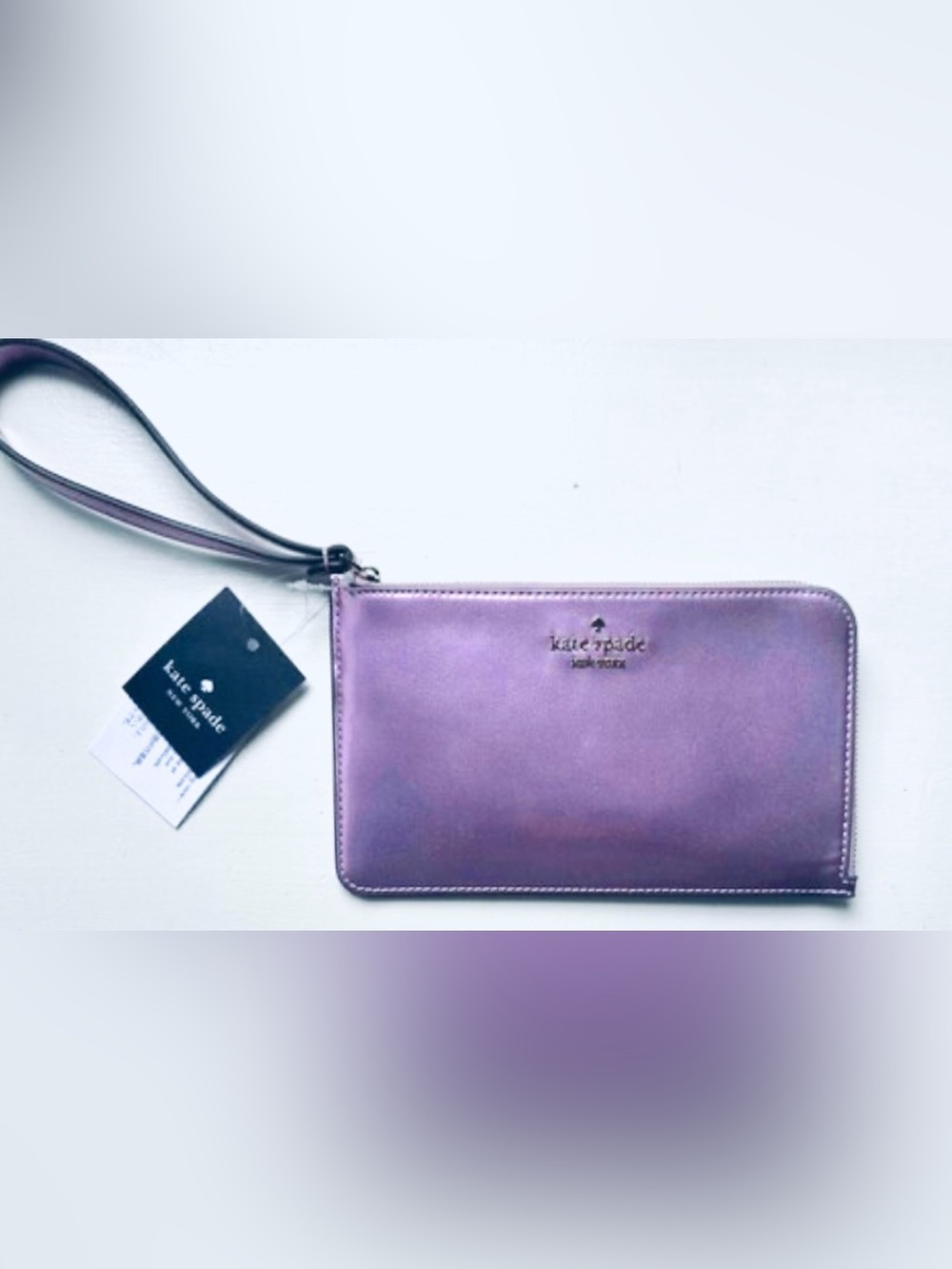 Kate Spade Lavender Metallic Lucy L-Zip Medium Wristlet, 5"L × 8"W, Retail $139